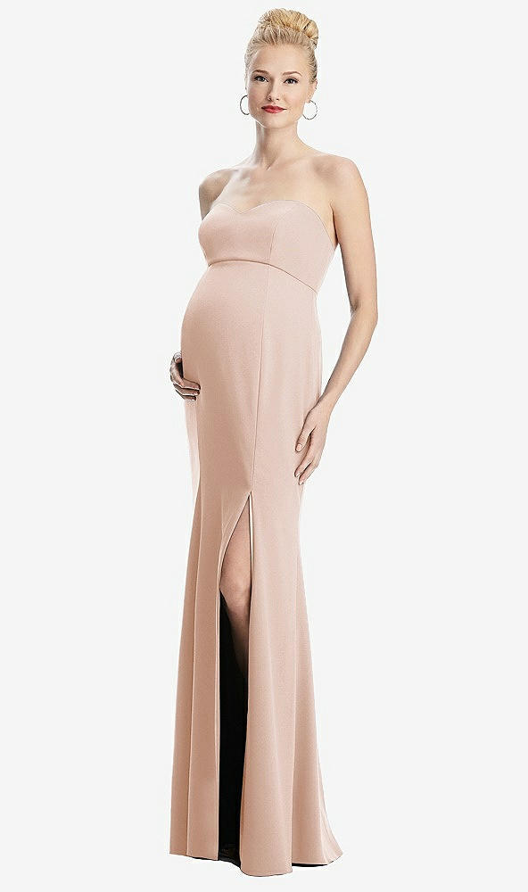 Front View - Cameo Strapless Crepe Maternity Dress with Trumpet Skirt