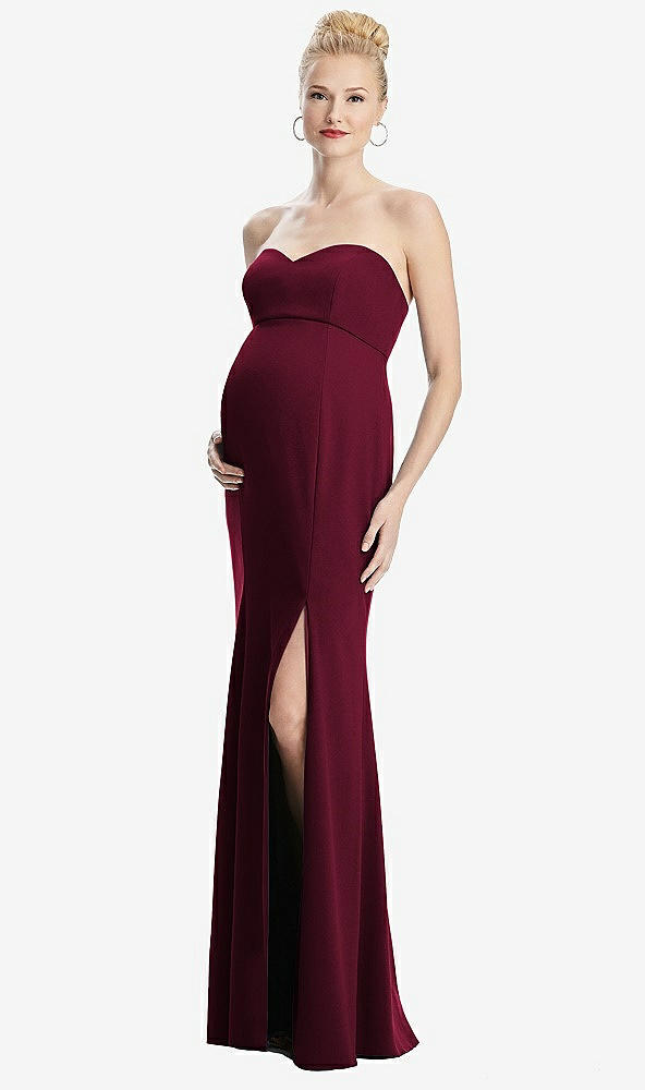 Front View - Cabernet Strapless Crepe Maternity Dress with Trumpet Skirt