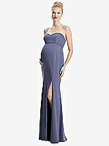Front View Thumbnail - French Blue Strapless Crepe Maternity Dress with Trumpet Skirt
