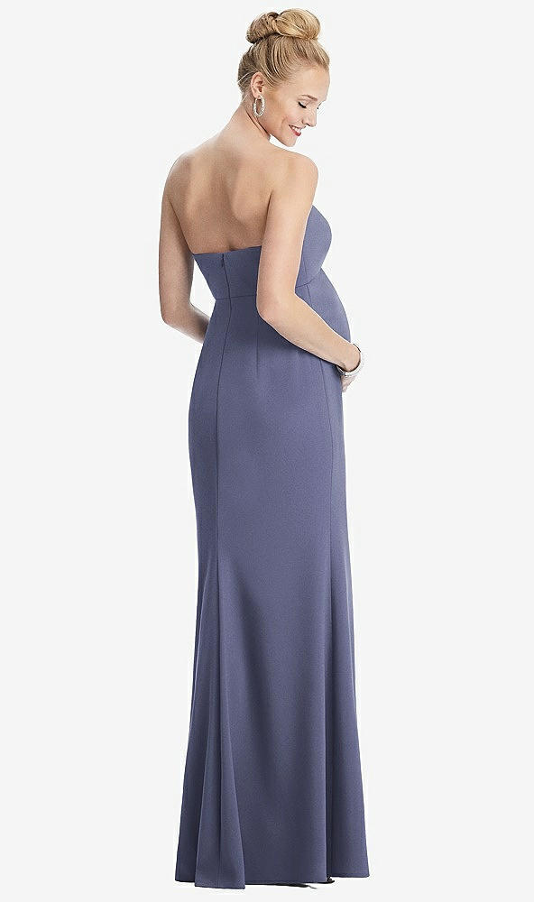 Back View - French Blue Strapless Crepe Maternity Dress with Trumpet Skirt