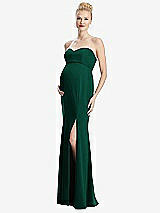 Front View Thumbnail - Hunter Green Strapless Crepe Maternity Dress with Trumpet Skirt