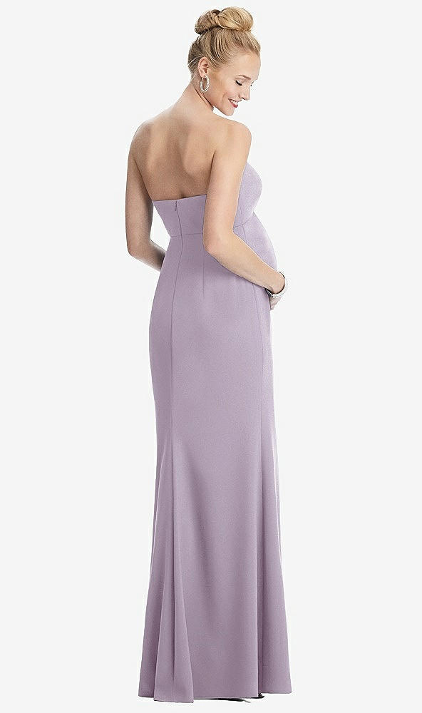Back View - Lilac Haze Strapless Crepe Maternity Dress with Trumpet Skirt