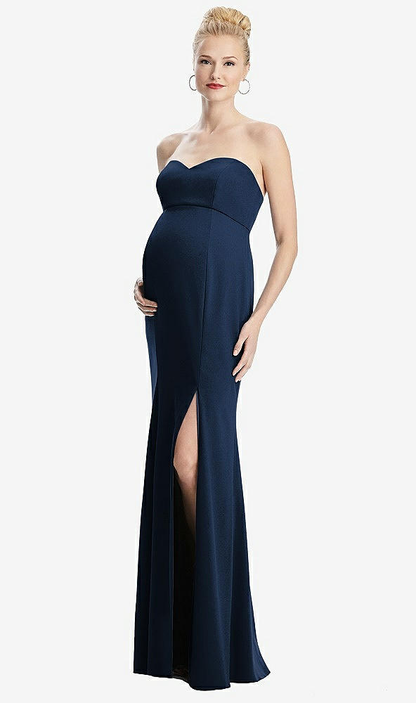 Front View - Midnight Navy Strapless Crepe Maternity Dress with Trumpet Skirt
