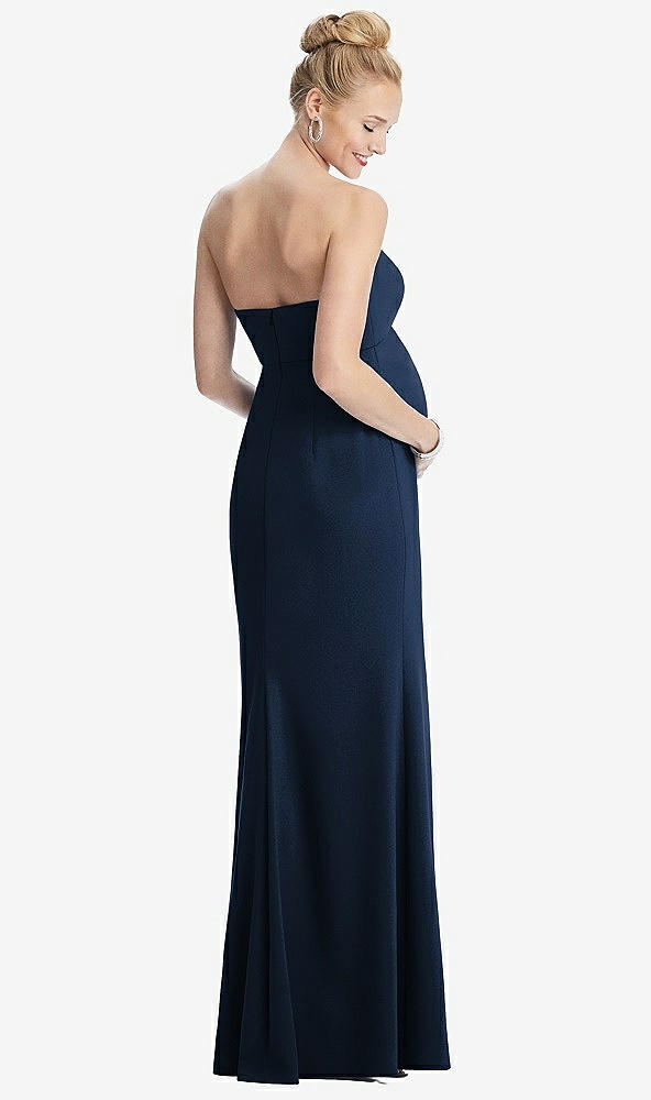 Back View - Midnight Navy Strapless Crepe Maternity Dress with Trumpet Skirt