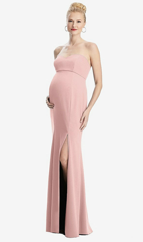 Front View - Rose - PANTONE Rose Quartz Strapless Crepe Maternity Dress with Trumpet Skirt