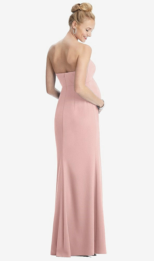 Back View - Rose - PANTONE Rose Quartz Strapless Crepe Maternity Dress with Trumpet Skirt