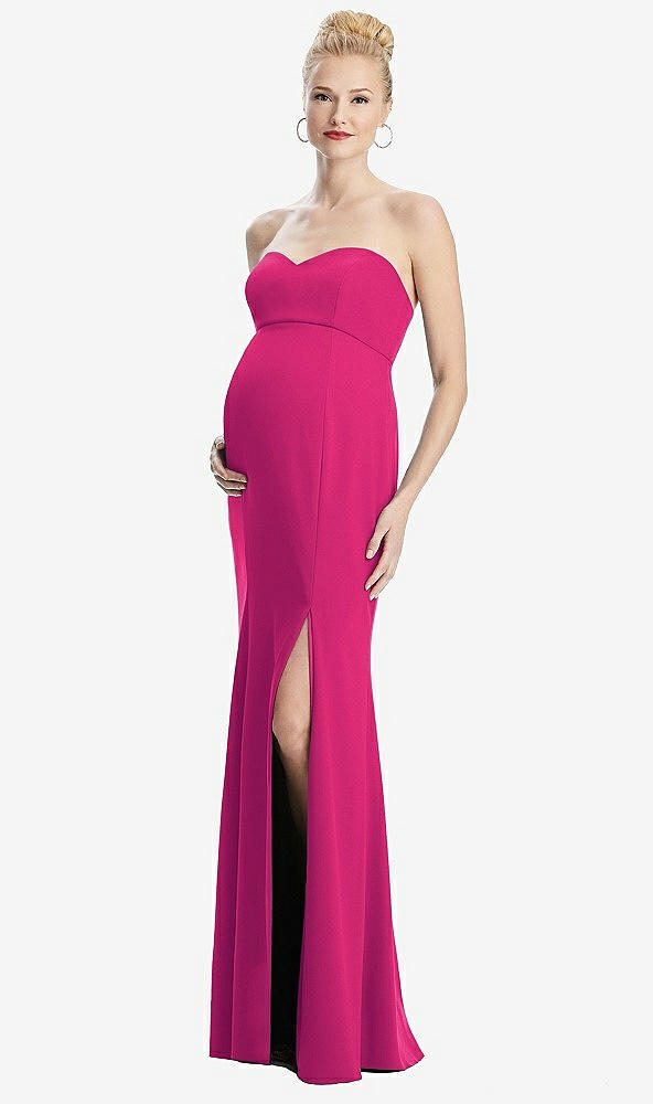 Front View - Think Pink Strapless Crepe Maternity Dress with Trumpet Skirt