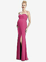 Front View Thumbnail - Tea Rose Strapless Crepe Maternity Dress with Trumpet Skirt