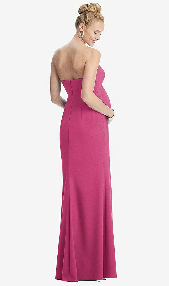 Back View - Tea Rose Strapless Crepe Maternity Dress with Trumpet Skirt