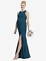 Front View Thumbnail - Atlantic Blue Sleeveless Halter Maternity Dress with Front Slit