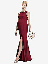 Front View Thumbnail - Burgundy Sleeveless Halter Maternity Dress with Front Slit