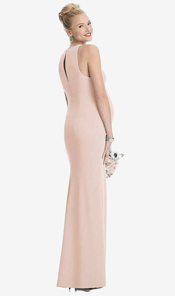 Back View - Cameo Sleeveless Halter Maternity Dress with Front Slit