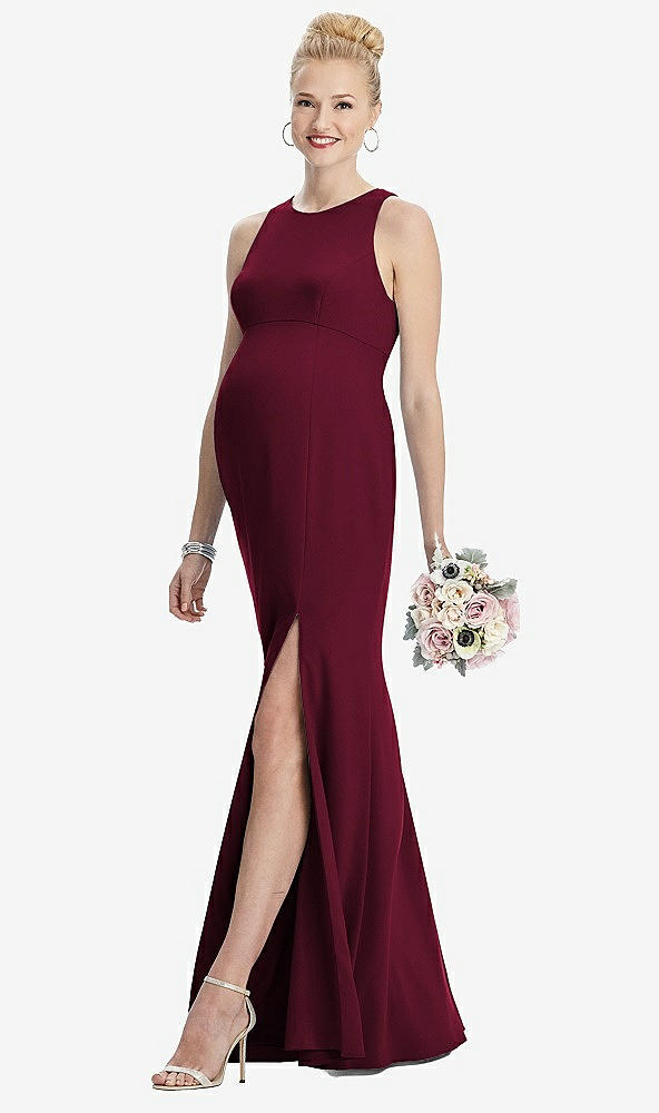 Front View - Cabernet Sleeveless Halter Maternity Dress with Front Slit