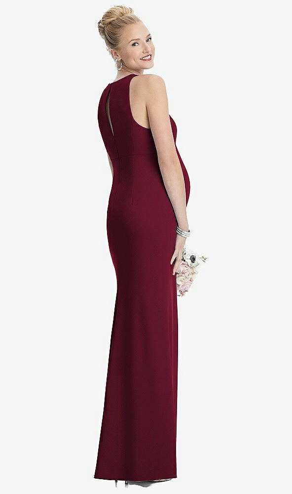 Back View - Cabernet Sleeveless Halter Maternity Dress with Front Slit