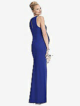 Rear View Thumbnail - Cobalt Blue Sleeveless Halter Maternity Dress with Front Slit