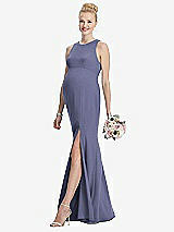 Front View Thumbnail - French Blue Sleeveless Halter Maternity Dress with Front Slit