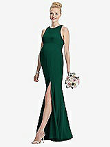 Front View Thumbnail - Hunter Green Sleeveless Halter Maternity Dress with Front Slit
