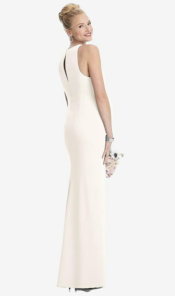 Back View - Ivory Sleeveless Halter Maternity Dress with Front Slit