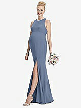 Front View Thumbnail - Larkspur Blue Sleeveless Halter Maternity Dress with Front Slit