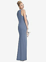 Rear View Thumbnail - Larkspur Blue Sleeveless Halter Maternity Dress with Front Slit