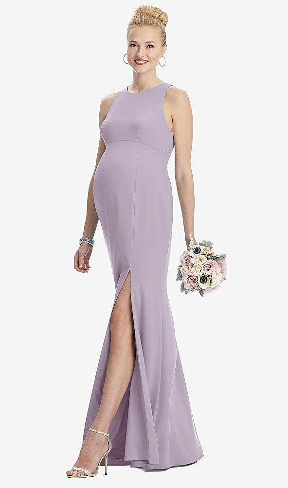 Front View - Lilac Haze Sleeveless Halter Maternity Dress with Front Slit
