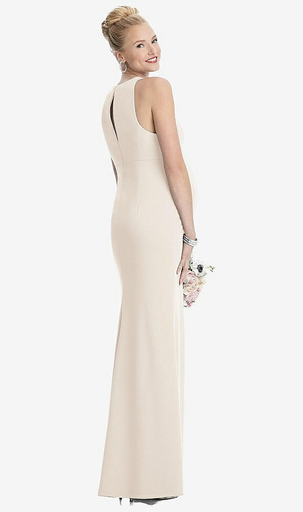 Back View - Oat Sleeveless Halter Maternity Dress with Front Slit
