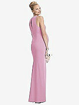 Rear View Thumbnail - Powder Pink Sleeveless Halter Maternity Dress with Front Slit