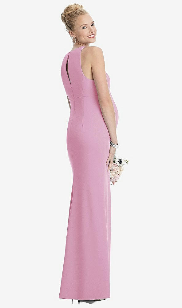 Back View - Powder Pink Sleeveless Halter Maternity Dress with Front Slit