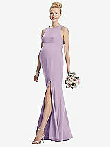 Front View Thumbnail - Pale Purple Sleeveless Halter Maternity Dress with Front Slit