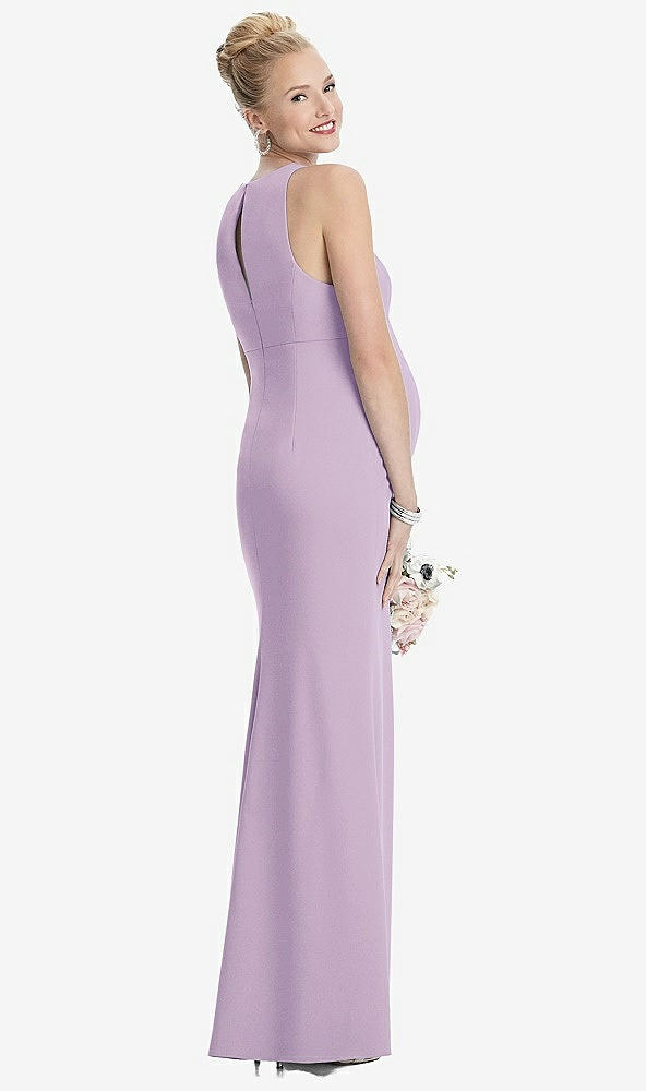 Back View - Pale Purple Sleeveless Halter Maternity Dress with Front Slit
