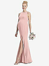 Front View Thumbnail - Rose - PANTONE Rose Quartz Sleeveless Halter Maternity Dress with Front Slit