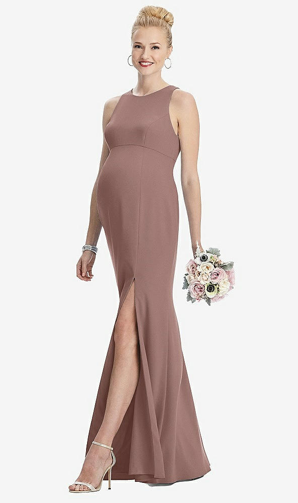Front View - Sienna Sleeveless Halter Maternity Dress with Front Slit