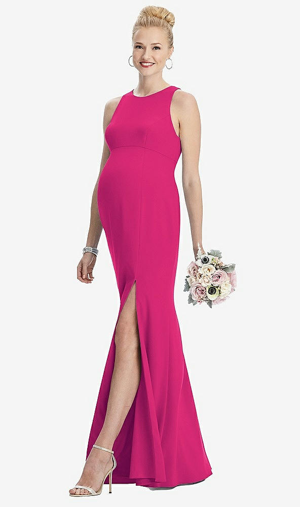 Front View - Think Pink Sleeveless Halter Maternity Dress with Front Slit