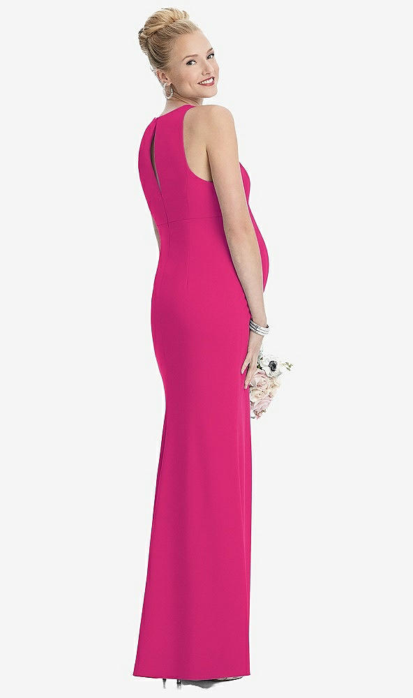 Back View - Think Pink Sleeveless Halter Maternity Dress with Front Slit