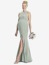 Front View Thumbnail - Willow Green Sleeveless Halter Maternity Dress with Front Slit