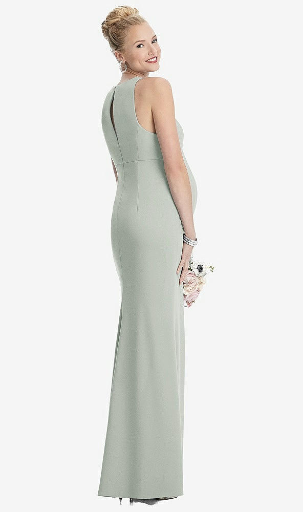 Back View - Willow Green Sleeveless Halter Maternity Dress with Front Slit