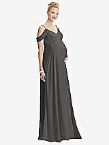 Front View Thumbnail - Caviar Gray Draped Cold-Shoulder Chiffon Maternity Dress