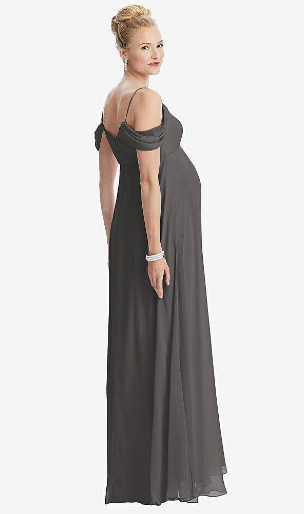 Back View - Caviar Gray Draped Cold-Shoulder Chiffon Maternity Dress