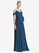 Front View Thumbnail - Dusk Blue Draped Cold-Shoulder Chiffon Maternity Dress