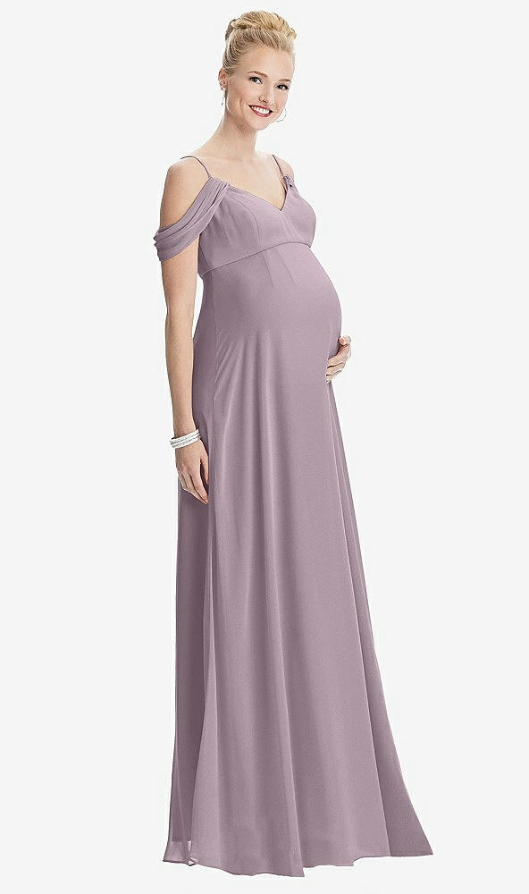 Front View - Lilac Dusk Draped Cold-Shoulder Chiffon Maternity Dress