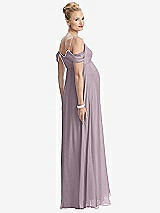 Rear View Thumbnail - Lilac Dusk Draped Cold-Shoulder Chiffon Maternity Dress