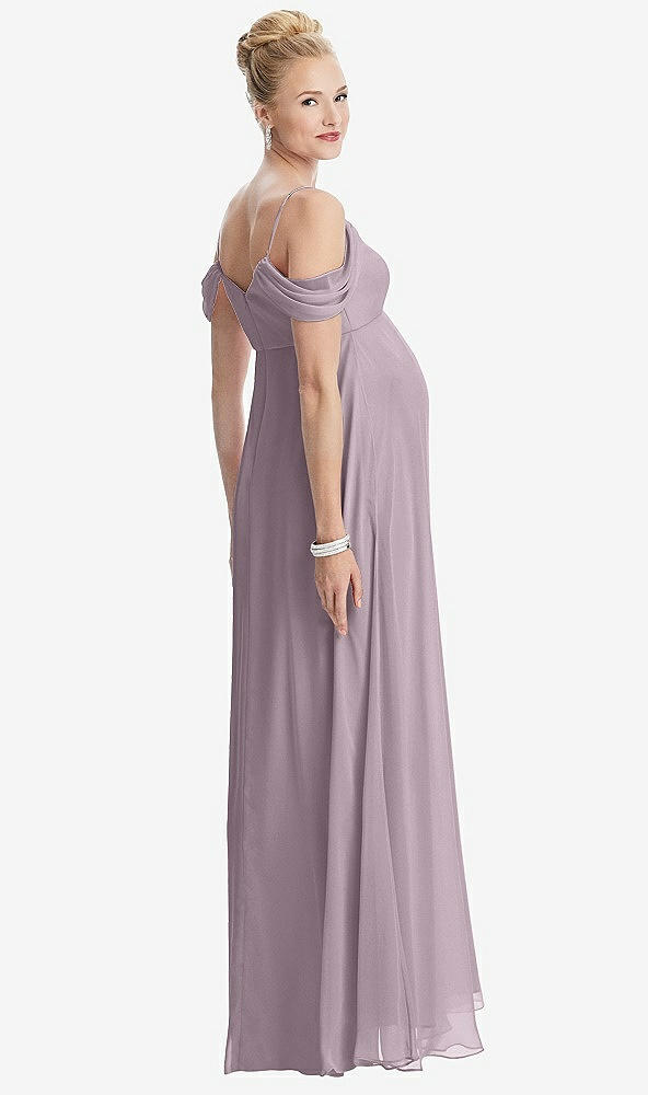 Back View - Lilac Dusk Draped Cold-Shoulder Chiffon Maternity Dress
