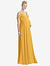 Front View Thumbnail - NYC Yellow Draped Cold-Shoulder Chiffon Maternity Dress