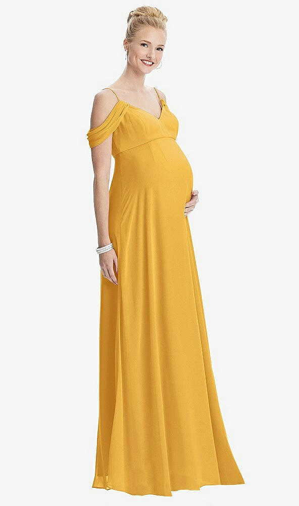 Front View - NYC Yellow Draped Cold-Shoulder Chiffon Maternity Dress