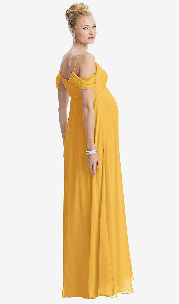 Back View - NYC Yellow Draped Cold-Shoulder Chiffon Maternity Dress