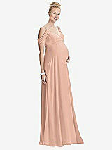 Front View Thumbnail - Pale Peach Draped Cold-Shoulder Chiffon Maternity Dress