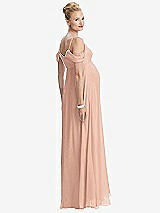 Rear View Thumbnail - Pale Peach Draped Cold-Shoulder Chiffon Maternity Dress