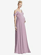 Front View Thumbnail - Suede Rose Draped Cold-Shoulder Chiffon Maternity Dress
