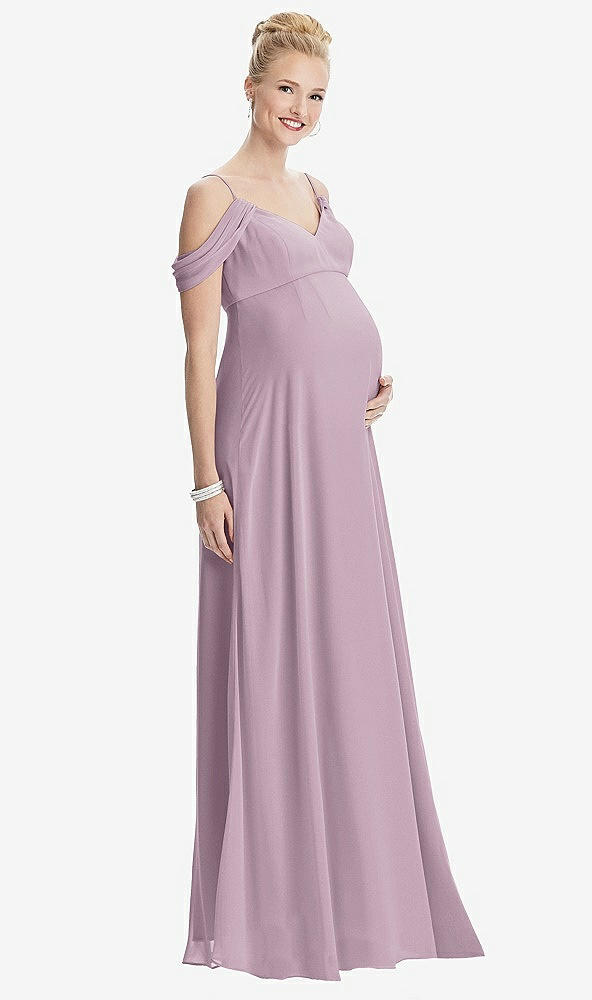 Front View - Suede Rose Draped Cold-Shoulder Chiffon Maternity Dress