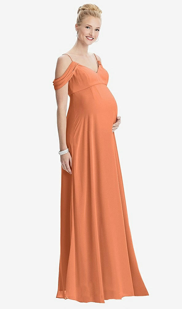 Front View - Sweet Melon Draped Cold-Shoulder Chiffon Maternity Dress